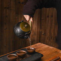 Cast Iron Teapot with Copper Handle and Lid, 1200ml Japanese Style Kettle for Boiling Water