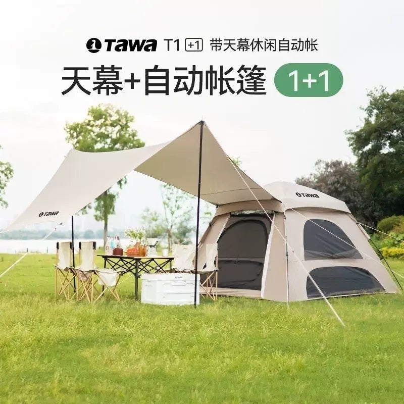 Tawa Automatic Pop-Up Tent with Tarp for Outdoor Camping, Sun Protection, and Rainproof Family Travel