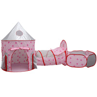 Kids Rocket Play Tent 3-Piece Set with Ball Pit and Tunnel for Indoor/Outdoor Play