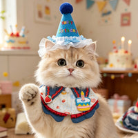 Pet Birthday Cake Bib and Hat Set for Cats and Dogs
