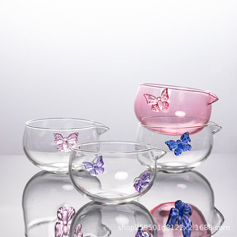 Butterfly Glass Matcha Bowl with Spout and Whisk Set