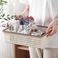 Desktop Imitation Rattan Storage Basket Plastic Hollow Organizer for Snacks, Sundries, Kitchen, Toys