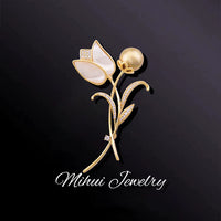 Elegant Tulip Pearl Crystal Brooch for Women, Floral Shawl Pin for Coats and Suits
