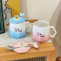 Minimalist Ceramic Mug with Lid and Spoon, Gift Box Set
