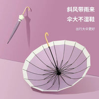 Korean-Japanese Style Patchwork Extra-Large Long-Handle Umbrella for Sun and Rain, Reinforced Windproof