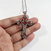 Gothic Vintage Ruby Cross Pendant Necklace for Women