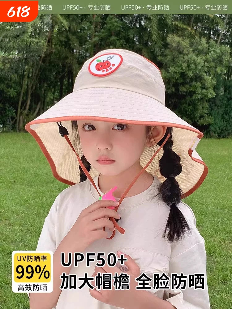 Kids' UV Protection Sun Hat for Summer, Wide Brim Outdoor Sunshade for Boys and Girls
