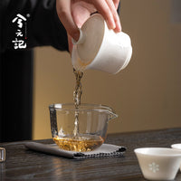 Portable Lamb Fat Jade Porcelain Travel Tea Set with Quick Cup, One Bowl, Three Cups for Outdoor Camping