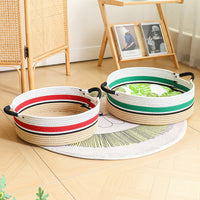 Hand-Woven Rattan Cat Bed with Scratching Board, All-Season Pet Nest with Optional Cushion