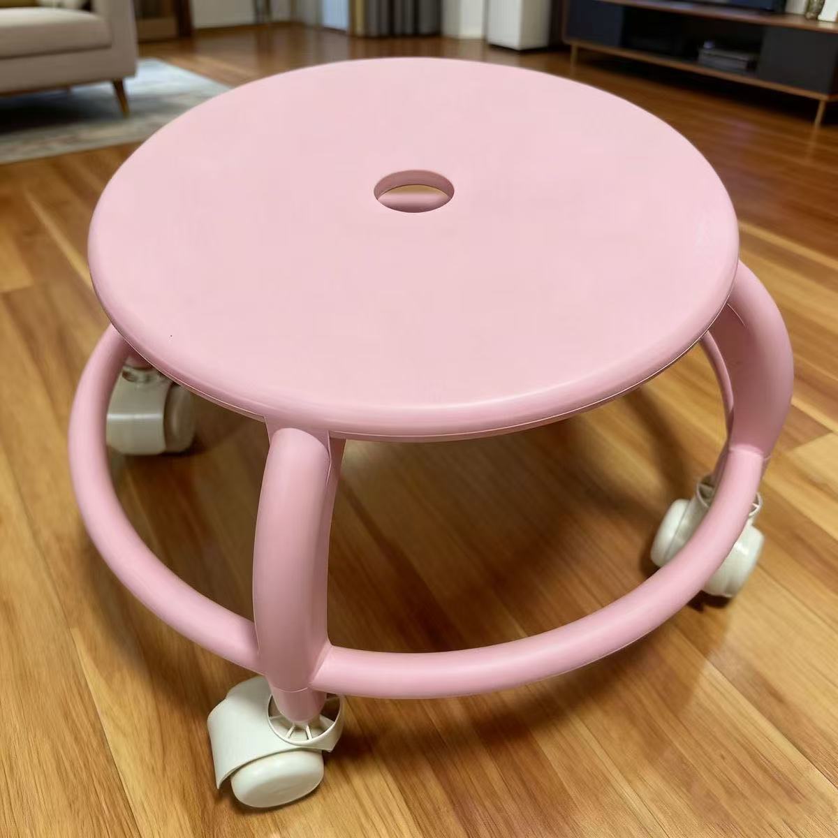 Kids' Rolling Stool with Silent Wheels, Low Height Plastic Round Stool for Home, Learning, and Grouting