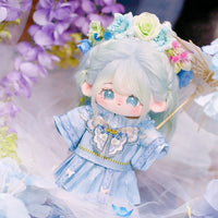 20cm Cotton Doll Hanfu Outfit "Blue Rhyme Dream" with Hairpin, Top, Cloud Shoulder, Apron, Shoes & Socks