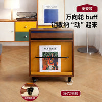 Bauhaus Design Nightstand, Solid Wood Small Side Table for Bedroom, Movable End Table