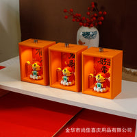 LED Lighted Desktop Photo Frame with Figurine, Hollow Carved Chinese Style Bedroom Decor, 7.5x10cm