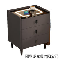 Smart Solid Wood Nightstand with LED Light, Fingerprint Sensor, Modern Minimalist Bedroom Bedside Table
