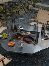 Outdoor Stainless Steel Folding IGT Camping Table with Fire Pit for BBQ & Tea Ceremony