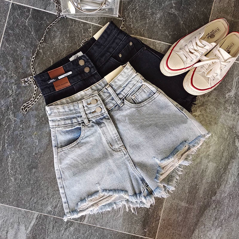 Plus Size High Waist Ripped Denim Shorts for Pear Shape Figures