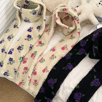 Korean Style Floral Jacquard Lambswool Scarf for Winter Warmth and Neck Protection