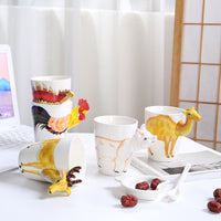 3D Animal Handle Ceramic Coffee Mug, Novelty Zebra Deer Elephant Gorilla Gift Cup