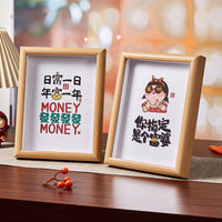 Creative Chinese Style Wooden Photo Frame with Humorous Illustrations for Desktop Decor