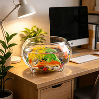 Round Three-Leg Glass Fish Tank Mini Desktop Aquarium for Home Office Decor