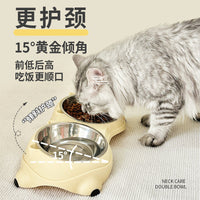 Pet Double Bowl Stainless Steel Anti-Tip Tilted Cat Dog Food Water Feeder