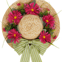 Sunflower and Bee Wreath for Front Door Decor, Artificial Straw Hat Floral Garland for Home Living Room