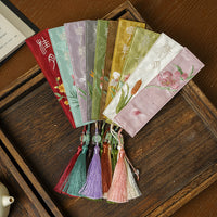 New Chinese Style Embroidered Tassel Bookmarks with Vintage Floral Designs