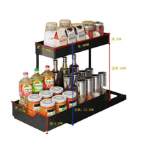 Under Sink Pull-Out Storage Organizer Rack for Kitchen and Bathroom, Double-Layer Sliding Shelf with Drain Tray