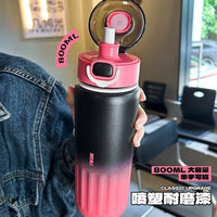 Xiaochariji Insulated Straw Water Bottle, Portable Stainless Steel, Large Capacity for Students
