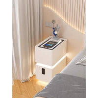 Small Smart Nightstand with Wireless Charging, Fingerprint Lock, Modern Minimalist Bedside Table, Ultra-Narrow