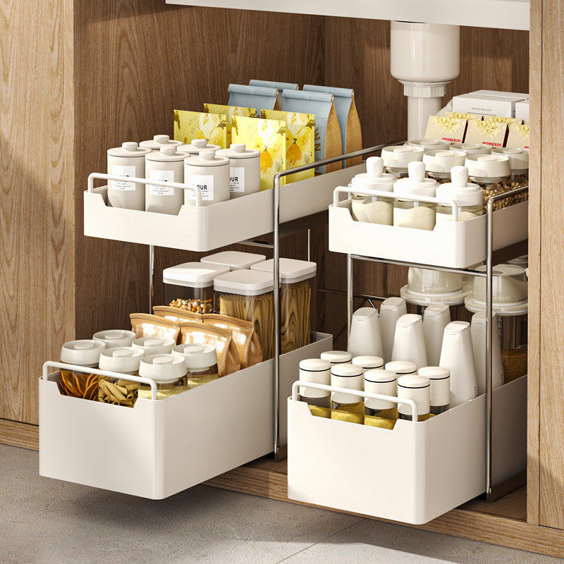 Stainless Steel Under-Sink Pull-Out Organizer for Kitchen Storage