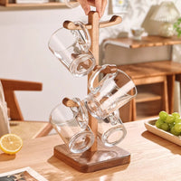 Solid Wood Mug Holder with Drain Rack for Coffee Cups, Mugs, and Glassware