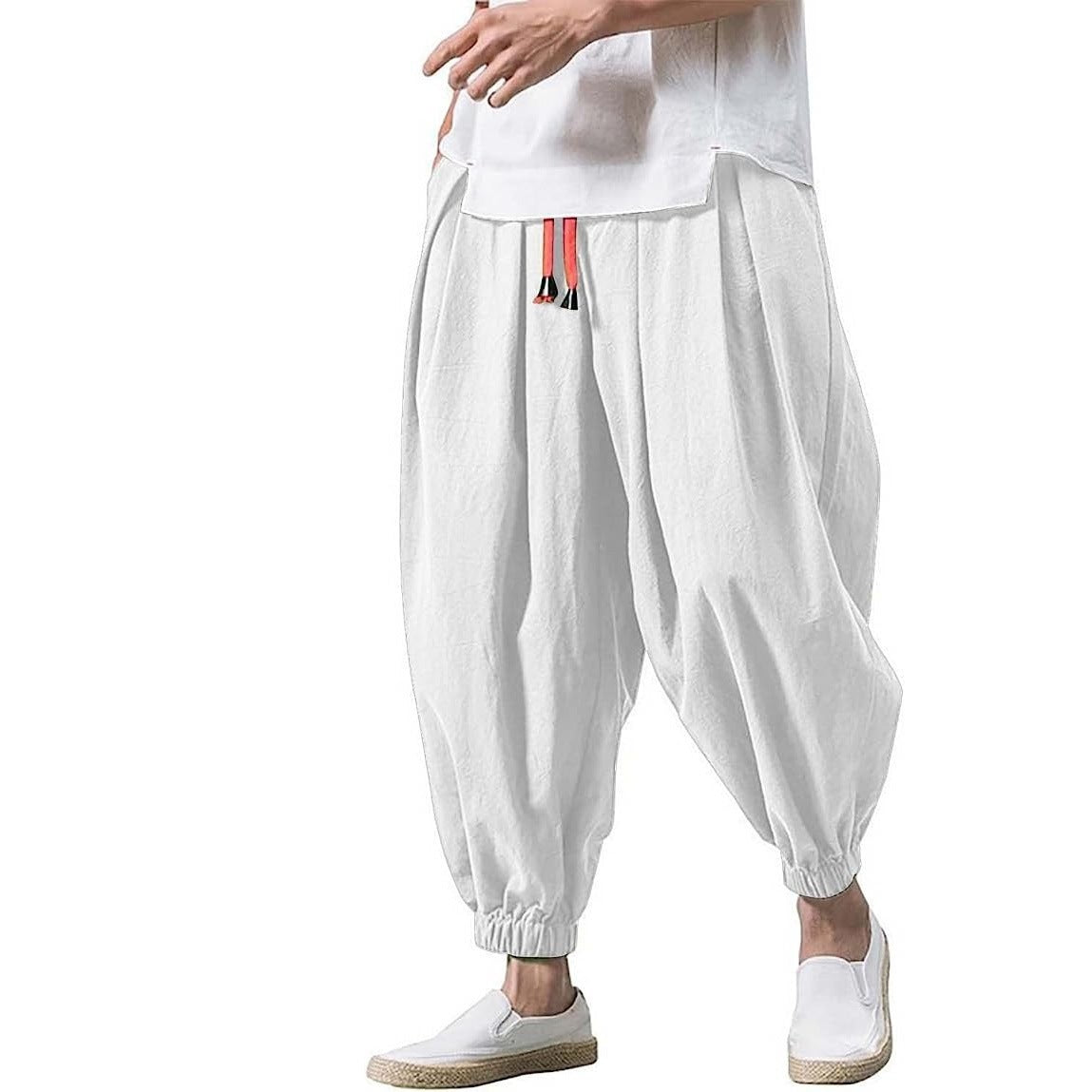 Men's Linen Harem Pants Loose Cotton Linen Joggers Wide Leg Trousers