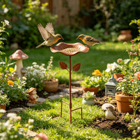 Outdoor Metal Bird Bath Feeder with Garden Stake for Lawn and Patio