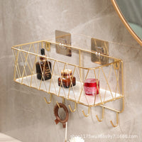 No-Drill Wall-Mounted Bathroom Shelf with Hooks