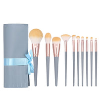 10-Piece Professional Makeup Brush Set with Wooden Handles and Synthetic Bristles