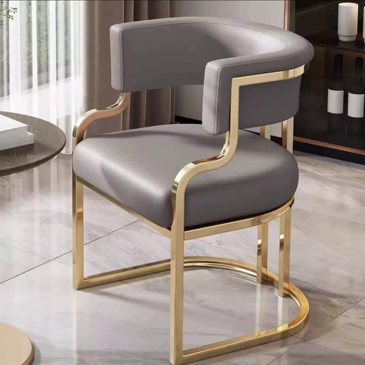 Hair Salon Styling Chair with Gold Plated Base, PU Leather Swivel Recliner for Barber Shops