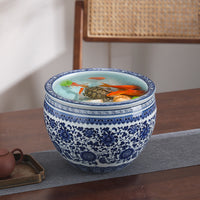 Jingdezhen Blue and White Porcelain Fish Tank Large Desktop Goldfish Turtle Bowl Lotus Pot