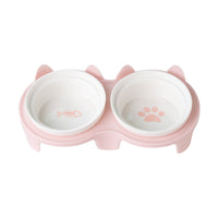 Ceramic Elevated Double Cat Bowls with Anti-Slip Stand for Neck Protection