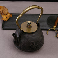 Creative Copper Handle Iron Teapot with Copper Lid for Home Use, Uncoated Tea Kettle