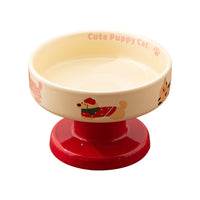 Korean Style Ceramic Elevated Pet Bowl for Cats and Small Dogs, Anti-Black Chin Design