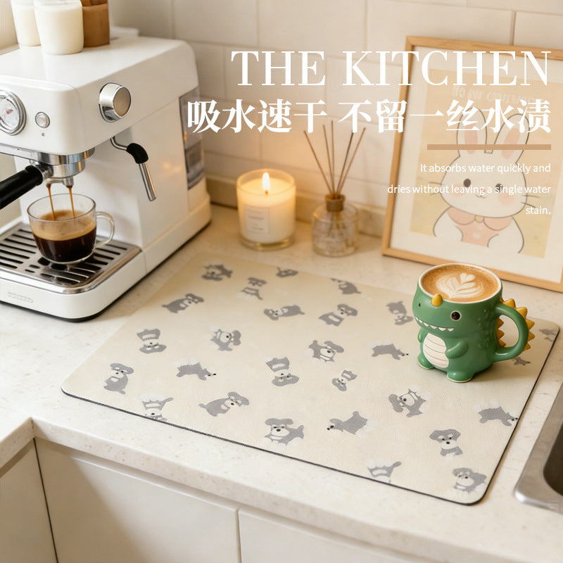 PU Leather Diatomaceous Earth Absorbent Mat for Kitchen Countertops & Bar, Heat-Resistant Table Placemat