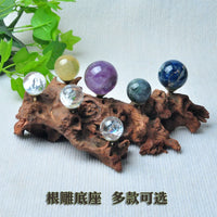 Teak Wood Crystal Ball Seven-Star Array Base with Rhododendron Root Stand