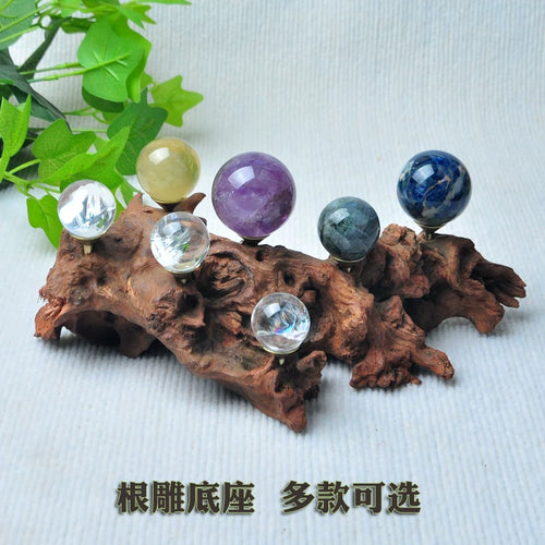 Teak Wood Crystal Ball Seven-Star Array Base with Rhododendron Root Stand