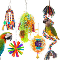 5-Pack Parrot Chewing Toys with Cotton Rope and Rattan Balls for Birds