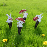 Garden Decorative Iron Art Rabbit Planter Stakes for Potted Plants and Yard Decor