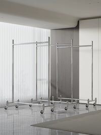 Minimalist Stainless Steel Rolling Garment Rack with Wheels, Heavy Duty Clothes Drying Rack for Commercial and Home Use
