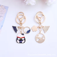 Japanese Style Mount Fuji Cherry Blossom Lucky Cat Keychain Bag Charm Couple Gift