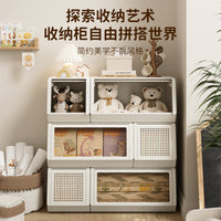 Stackable Rattan-Pattern Storage Cabinet with Flip-Top Lid for Clothes and Toys