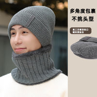 Men's Wool Knit Beanie Hat and Scarf Set with Fleece Lining for Winter